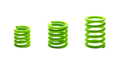 Three neon green coil springs isolated on transparent background