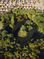 Whitley Bay Monkseaton UK: 16th Aug 2025: Marden Quarry Nature Reserve drone view on sunny day