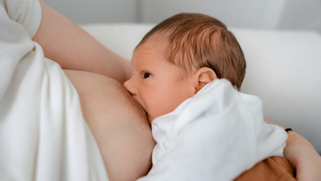 Newborn breastfeeding at home in tender moment