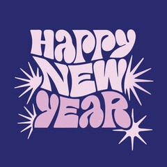 Happy New Year script text hand lettering. Design template Celebration typography poster, banner or greeting card for Merry Christmas and happy new year. Vector Illustration