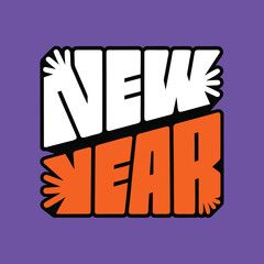 Happy New Year script text hand lettering. Design template Celebration typography poster, banner or greeting card for Merry Christmas and happy new year. Vector Illustration