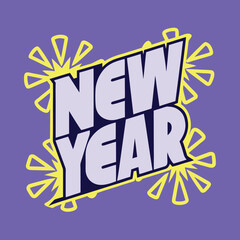 Happy New Year script text hand lettering. Design template Celebration typography poster, banner or greeting card for Merry Christmas and happy new year. Vector Illustration