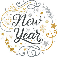 Happy New Year script text hand lettering. Design template Celebration typography poster, banner or greeting card for Merry Christmas and happy new year. Vector Illustration