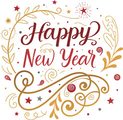 Happy New Year script text hand lettering. Design template Celebration typography poster, banner or greeting card for Merry Christmas and happy new year. Vector Illustration