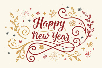 Happy New Year script text hand lettering. Design template Celebration typography poster, banner or greeting card for Merry Christmas and happy new year. Vector Illustration