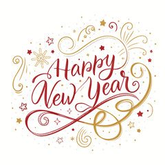 Happy New Year script text hand lettering. Design template Celebration typography poster, banner or greeting card for Merry Christmas and happy new year. Vector Illustration
