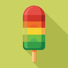 Rainbow Popsicle Ice Cream with Long Shadow &ndash; Flat Vector Summer Illustration