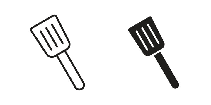 Spatula icon element in flat simple style. Thin stroke editable icons