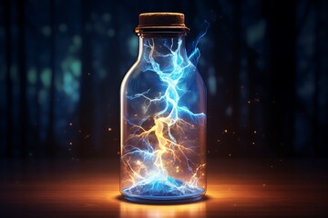 magical colorful lightning in a bottle