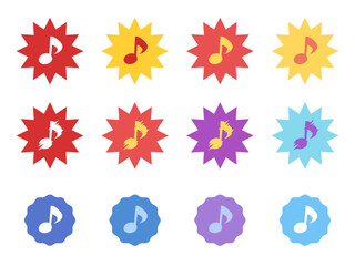 騒音と静かになった音をイメージした音符のアイコンのイラスト素材セット