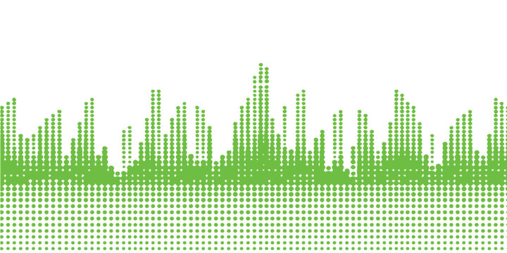Abstract green sound wave diagram of a city skyline architecture for a technology business concept