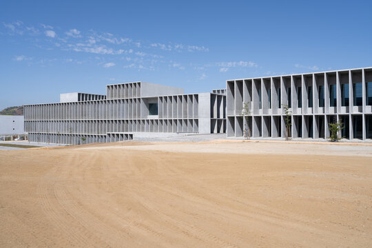 Concrete brutalism on a modern university campus