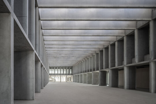 Brutalist concrete architecture of university campus building