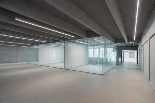 Modern brutalist university building interior design