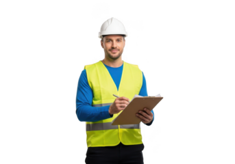 Engineer conducting safety inspection isolated on transparent background