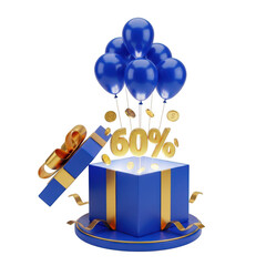 Gift box opening with 60% discount isolated on transparent background