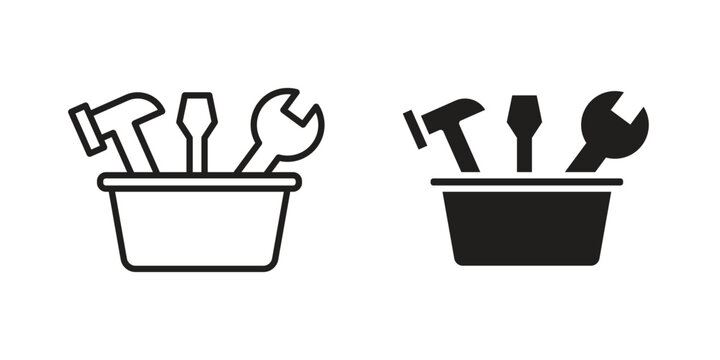 Toolbox icon element in flat simple style. Thin stroke editable icons