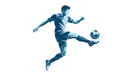 Polygonal Soccer Player Juggling Ball Isolated on White Background