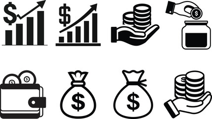 Financial icons and symbols for business and money management
