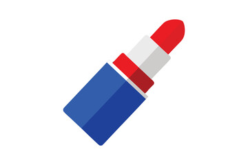 Red Lipstick in White Blue Container Isolated