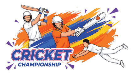 Cricket championship illustration with dynamic players in action
