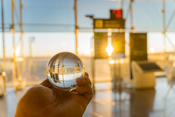 Morning sunlight in an airport terminal