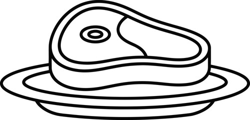 A simple outline illustration of a piece of steak on a plate