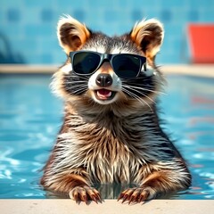 Raccoon on summer vacation in the water