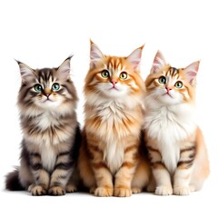 Three Curious Felines: A trio of fluffy kittens with captivating expressions, showcasing their unique patterns and endearing charm. 