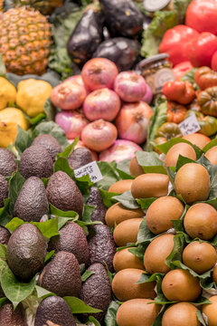 Fresh produce display at a vibrant local market