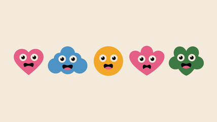 Fototapeta premium Colorful emoticon faces with surprised expressions