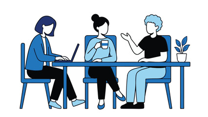 Flat vector illustration of business professionals collaborating at a meeting