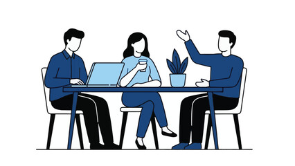 Business Meeting Illustration: Colleagues Collaborating and Discussing Ideas