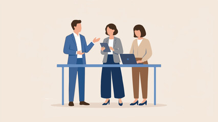 Business professionals collaborating and discussing work around a table