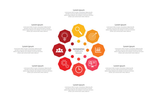 Editable octagonal round business infographic template design with 8 steps  which can be used for presentations banners, workflow layout, annual report, web design.	