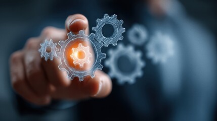 Connecting business solutions gears representing strategies to improve efficiency, productivity, and profitability, driving problem management solutions