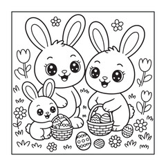 Happy Easter! Black and white coloring pages for teens, adults, and kids featuring Easter elements.