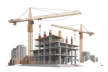 Construction architecture building development isolated on white background PNG. GENERATIVE AI