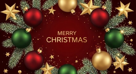 Festive Christmas Background with Ornaments and Stars for Holiday Greetings.