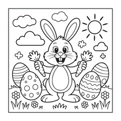Happy Easter! Black and white coloring pages for teens, adults, and kids featuring Easter elements.