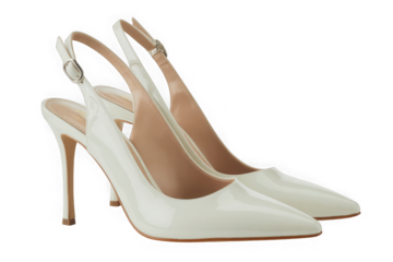  Elegant white patent leather stiletto high heel shoes isolated on transparent background