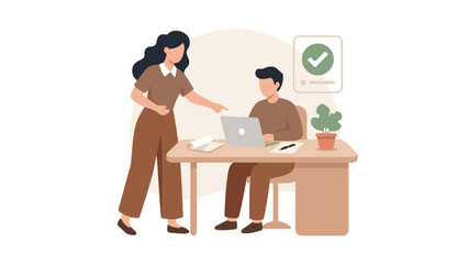 Business colleagues collaborating on laptop in a modern office illustration