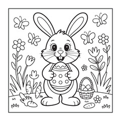 Happy Easter! Black and white coloring pages for teens, adults, and kids featuring Easter elements.
