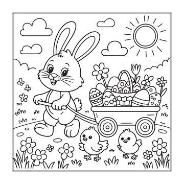 Happy Easter! Black and white coloring pages for teens, adults, and kids featuring Easter elements.