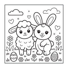 Happy Easter! Black and white coloring pages for teens, adults, and kids featuring Easter elements.