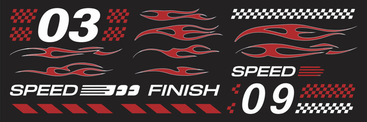 Racing Sport Car Decals Vector for Vinyl Wraps, Speed Stripes, Fire Flames and Tuning Design © 弗莱彻