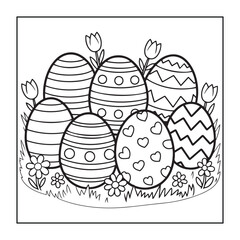 Fototapeta premium Happy Easter! Black and white coloring pages for teens, adults, and kids featuring Easter elements.