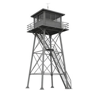  elevated lookout tower observation post isolated on transparent white background
