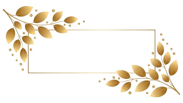 Decorative rectangular frame adorned with golden leaves and berries in opposite corners