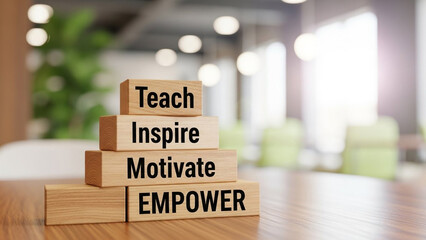 Motivational wooden blocks with empower inspire teach motivate